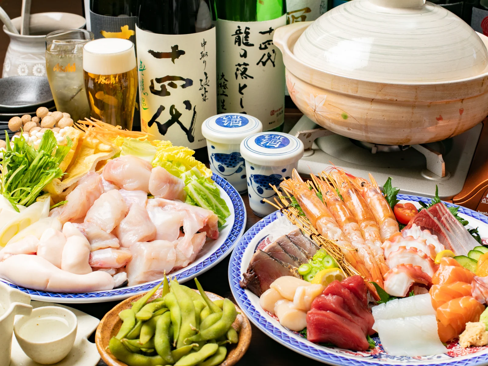 仕事帰りに囲める実際の鍋料理・刺身・ビール・日本酒